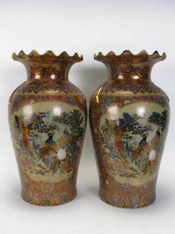 Appraisal: Pair of Satsuma Floor Vases with scenic inserts depicting birds