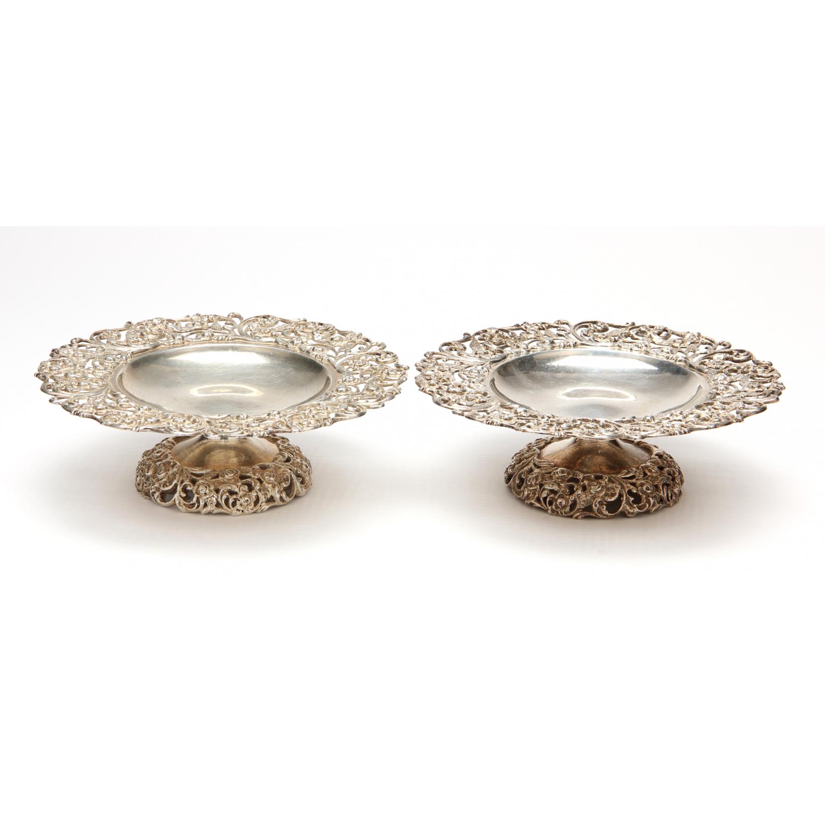 Appraisal: Pair of Antique Gorham Sterling Silver Compotes with ornate reticulated