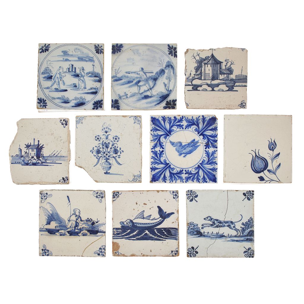 Appraisal: GROUP OF DELFTWARE BLUE AND WHITE TILES TH TH CENTURY