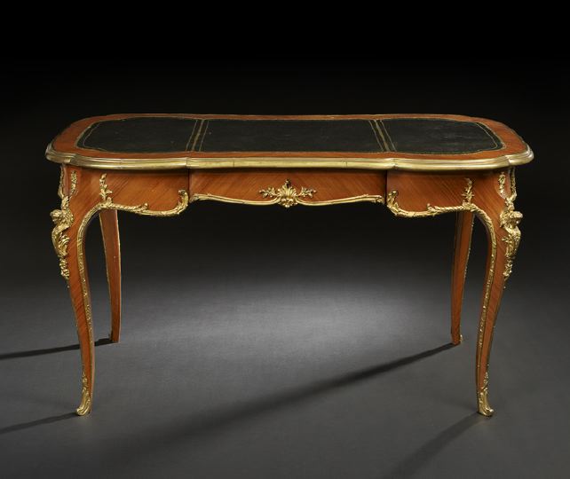 Appraisal: Attractive French Gilt-Bronze-Mounted Kingwood Bureau Plat in the Louis XV