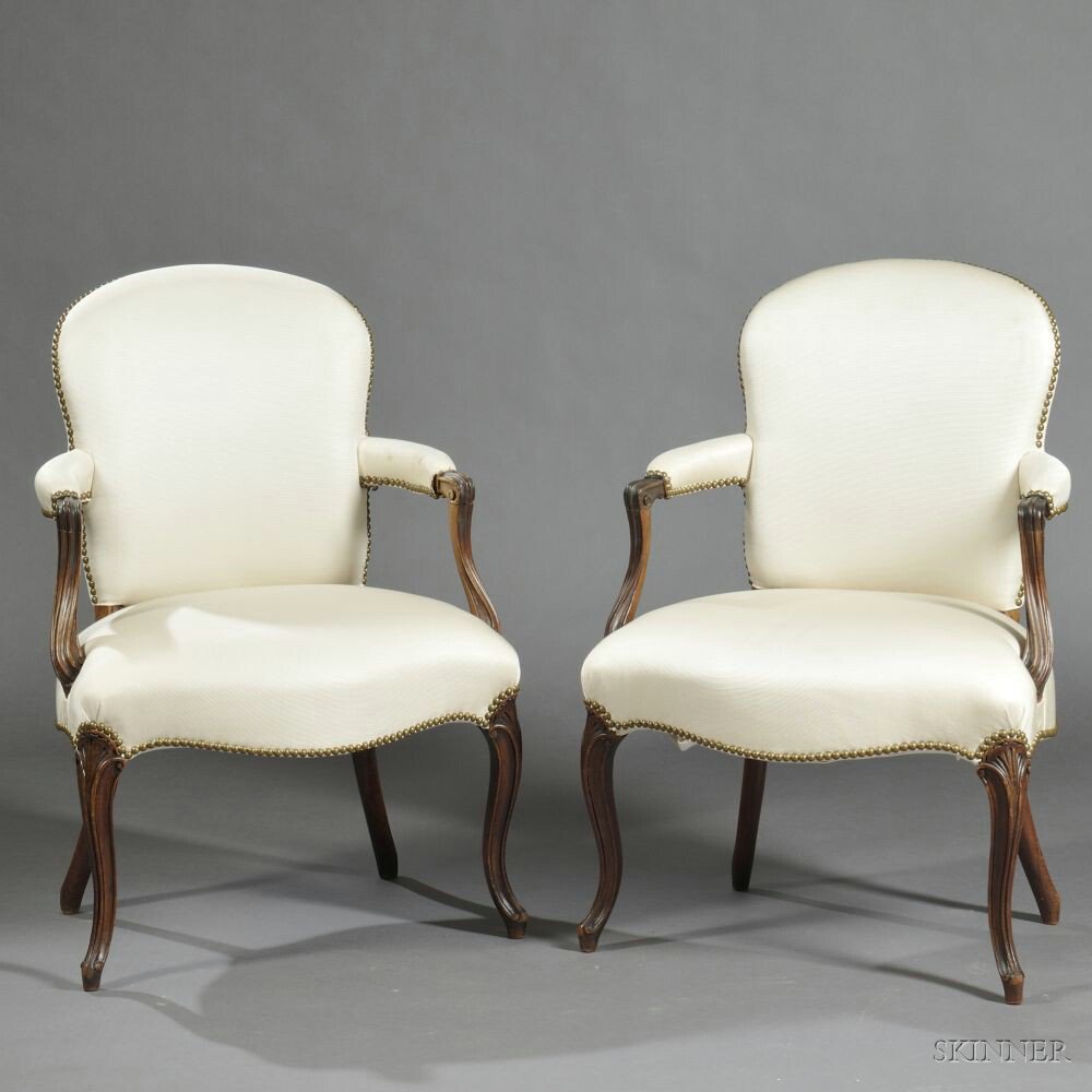 Appraisal: Pair of Upholstered Mahogany Open Armchairs late th century each