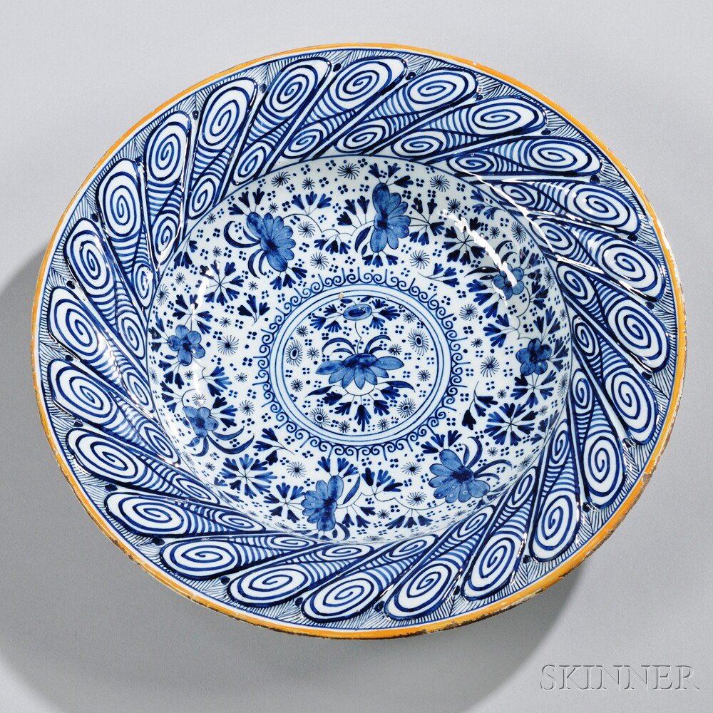 Appraisal: Dutch Delftware Blue and White Floral Decorated Charger Holland th