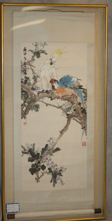 Appraisal: Chinese framed watercolor on scroll Parrot on Branch image x