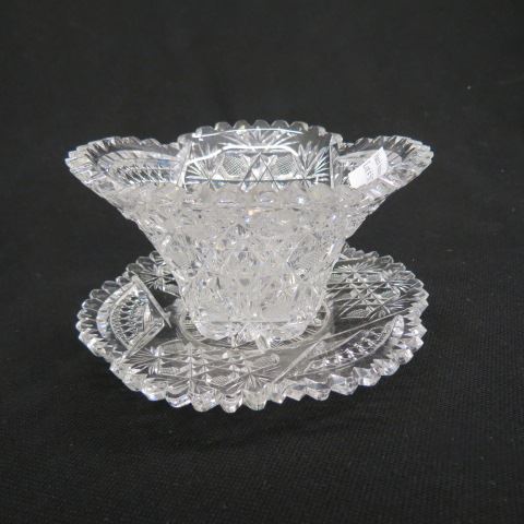 Appraisal: Cut Glass Mayonaise Set brilliant period feathered star variation cane