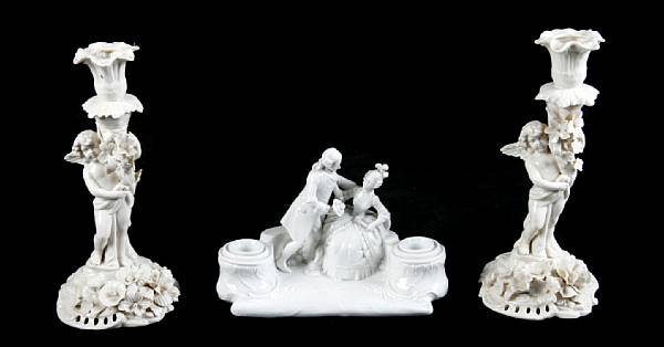 Appraisal: A contemporary Capodimonte blanc-de-chine porcelain figural form inkwell together with