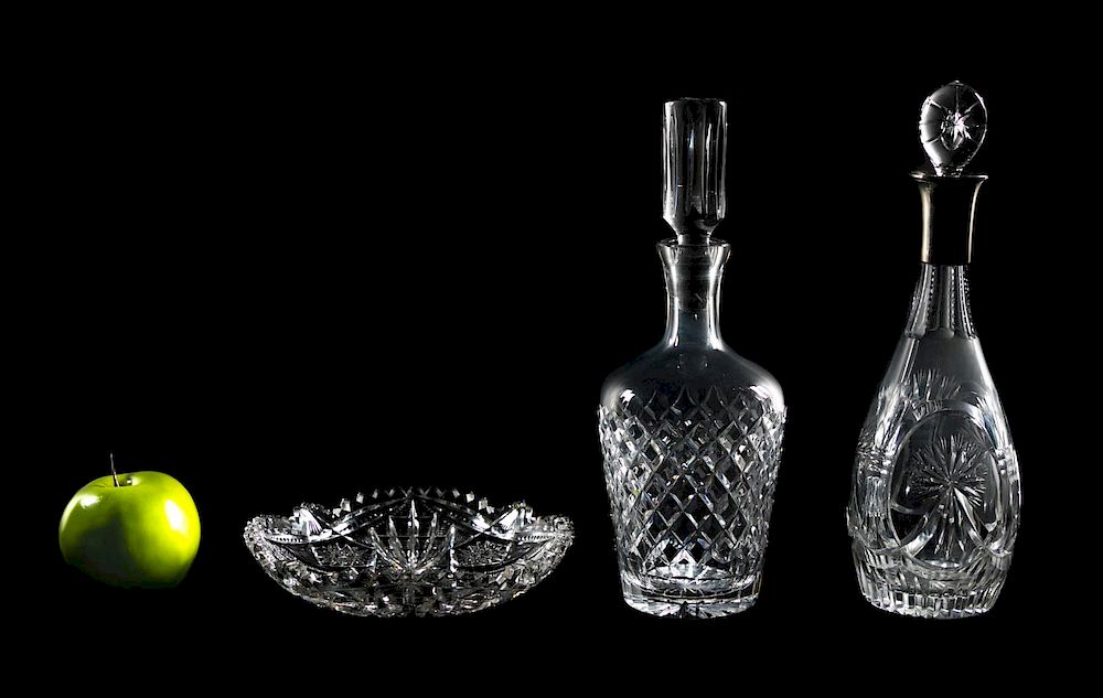 Appraisal: Libbey Brilliant Cut Glass Bowl w Two Decanters - Libbey