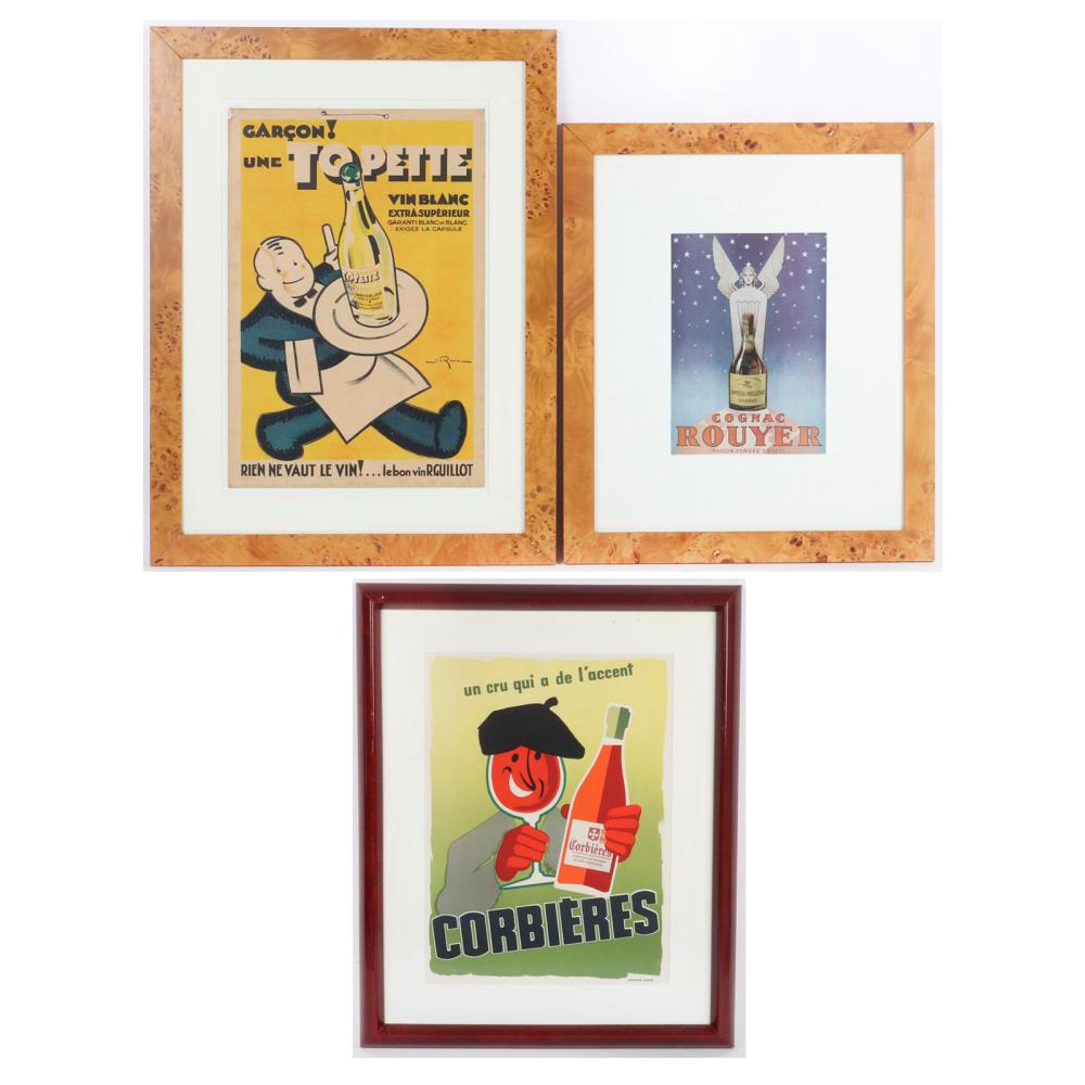 Appraisal: THREE VINTAGE FRENCH LIQUOR WINE ADVERTISING PRINTS JO ROUX TOPETTE