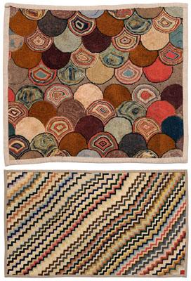 Appraisal: Two American hooked rugs one shell pattern later cotton backing