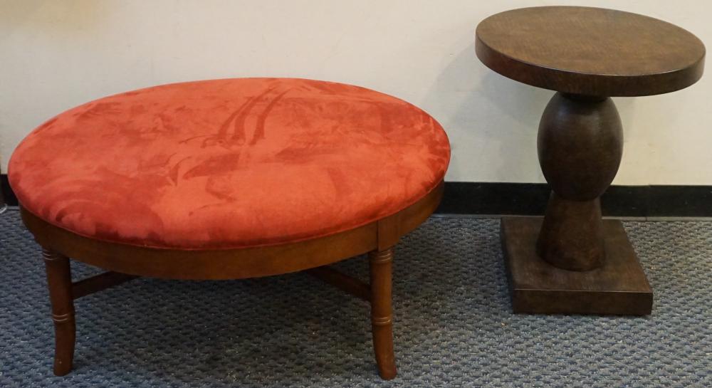 Appraisal: Modern Mahogany Red Upholstered Ottoman and Faux Reptile Mounted Pedestal