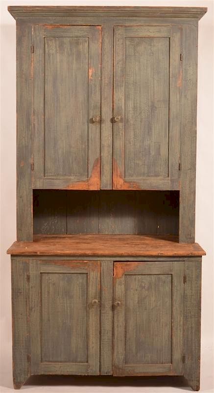 Appraisal: th C VA Stepback Cupboard w Blue Surface th C