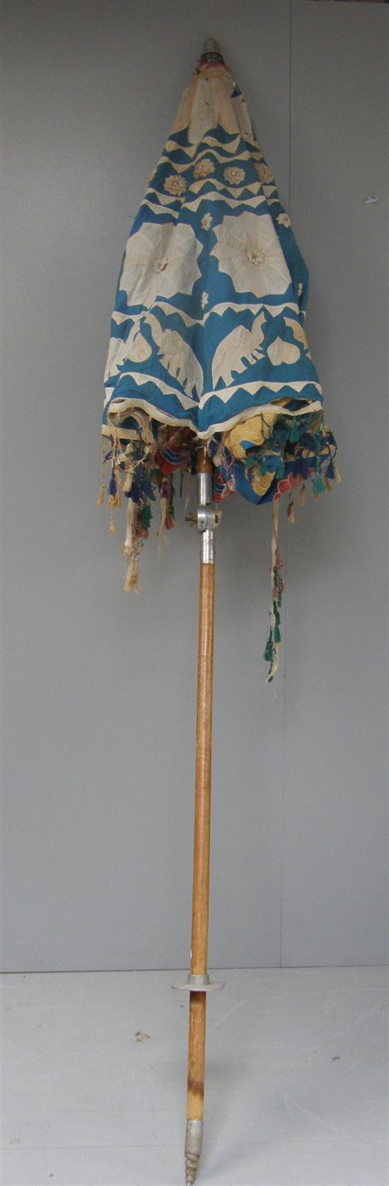 Appraisal: Large parasol with Indian embroidery in bright colours with elephants