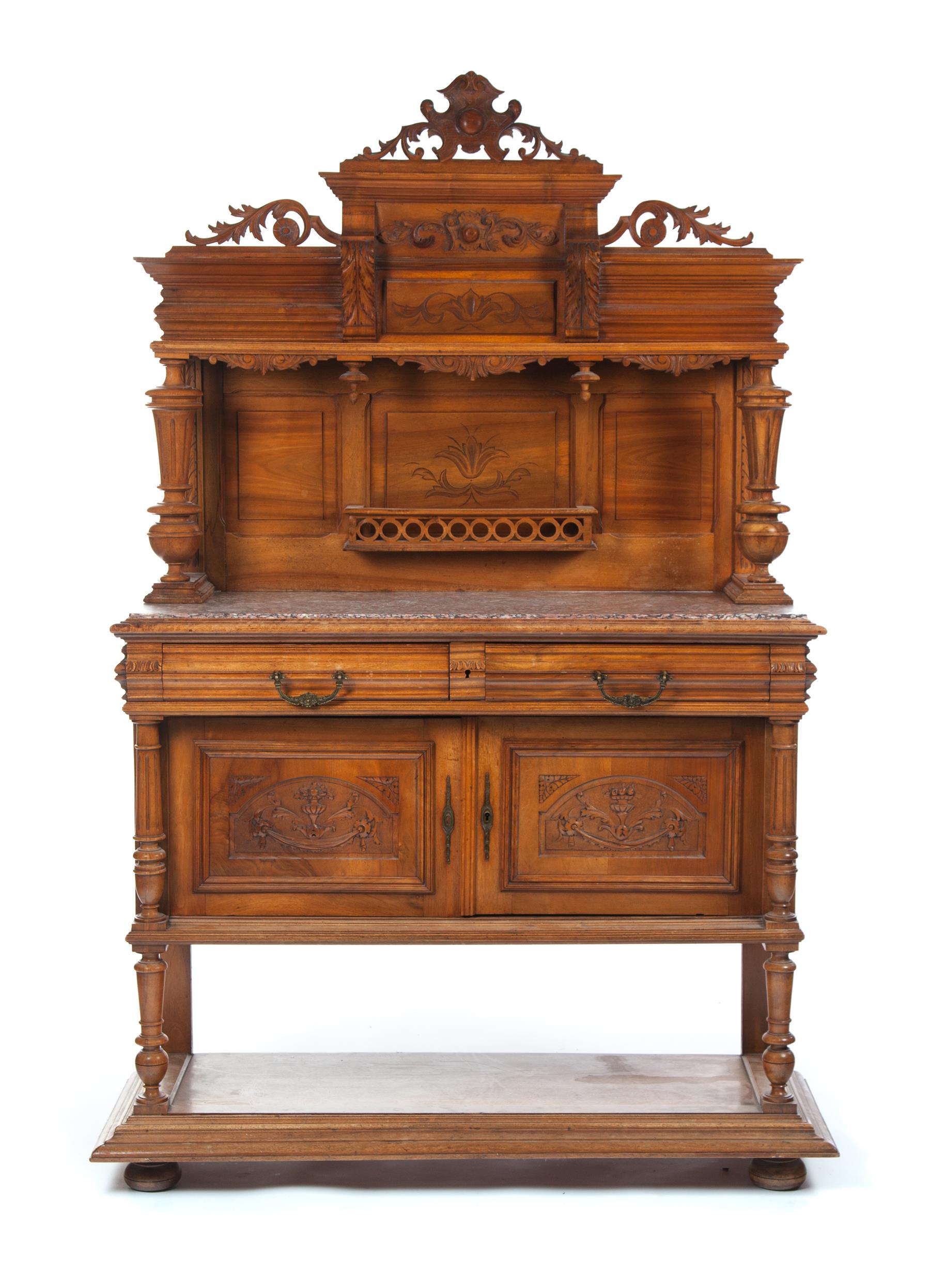 Appraisal: TWO-PIECE CONTINENTAL COURT CUPBOARD-STYLE SIDEBOARD European th century walnut Nicely