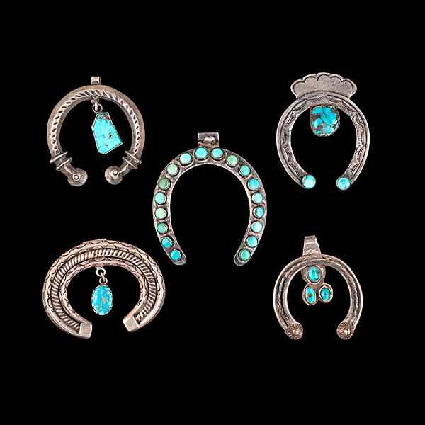 Appraisal: Navajo Silver Najas with Turquoise Collected by Virginia Doneghy -