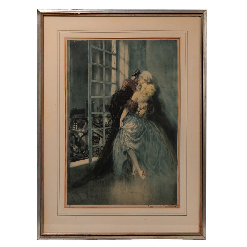 Appraisal: LOUIS ICART FRENCH - THE LOVERS ETCHING AND AQUATINTUndated pencil