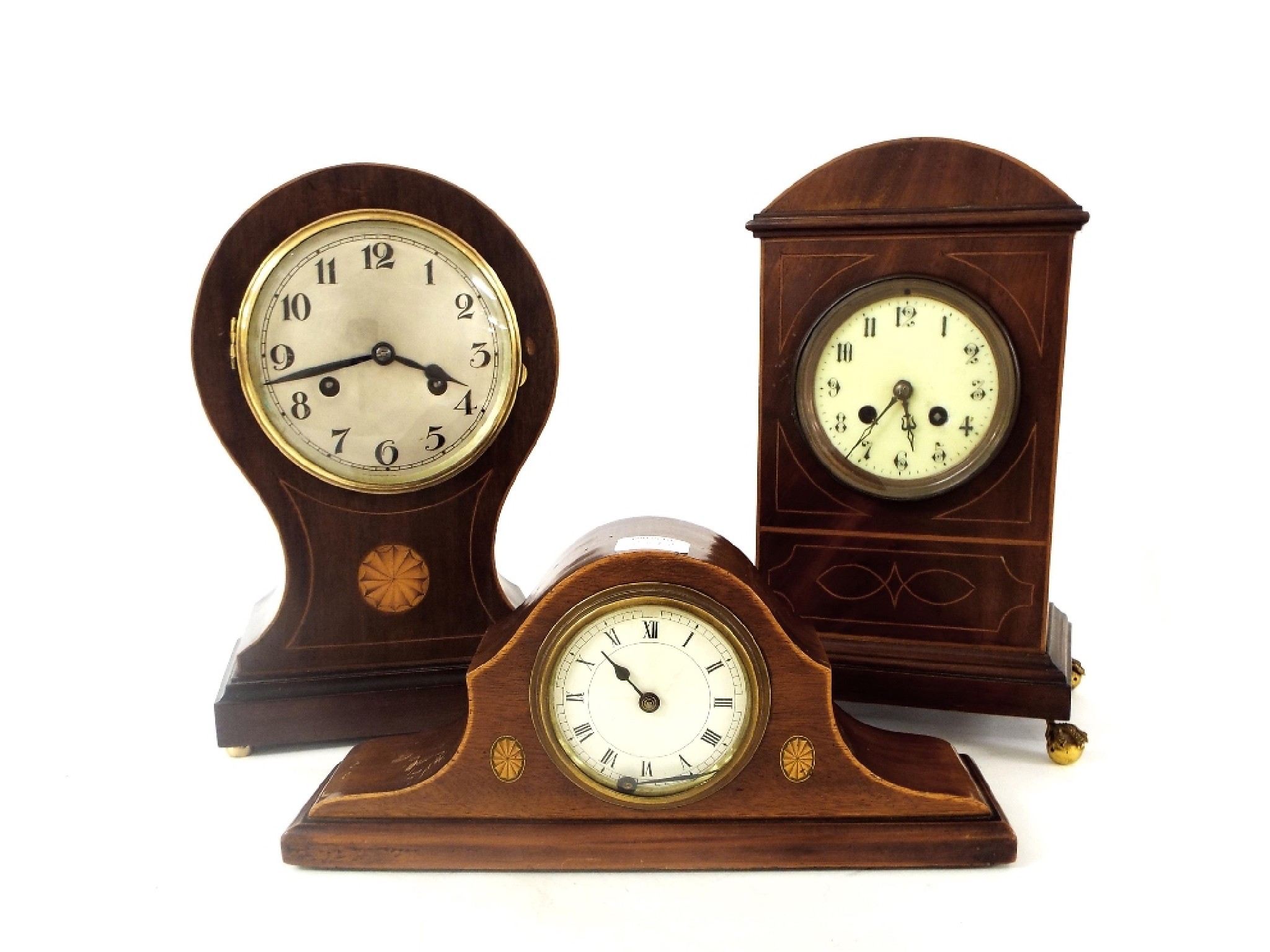 Appraisal: Mahogany balloon shaped inlaid two train mantel clock striking on