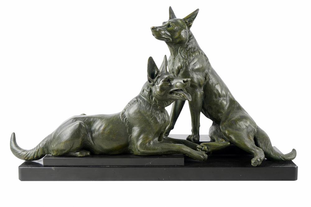 Appraisal: LOUIS ALBERT CARVIN TWO DOGS signed to base Carvin green-patinated