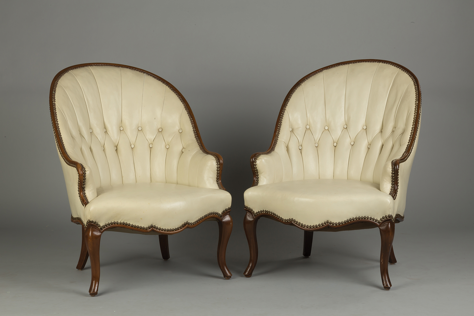 Appraisal: Pair of French Bergere Chairs Circa White leather