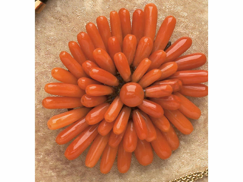 Appraisal: CORAL BROOCH Red coral floral design brooch with tubular petals