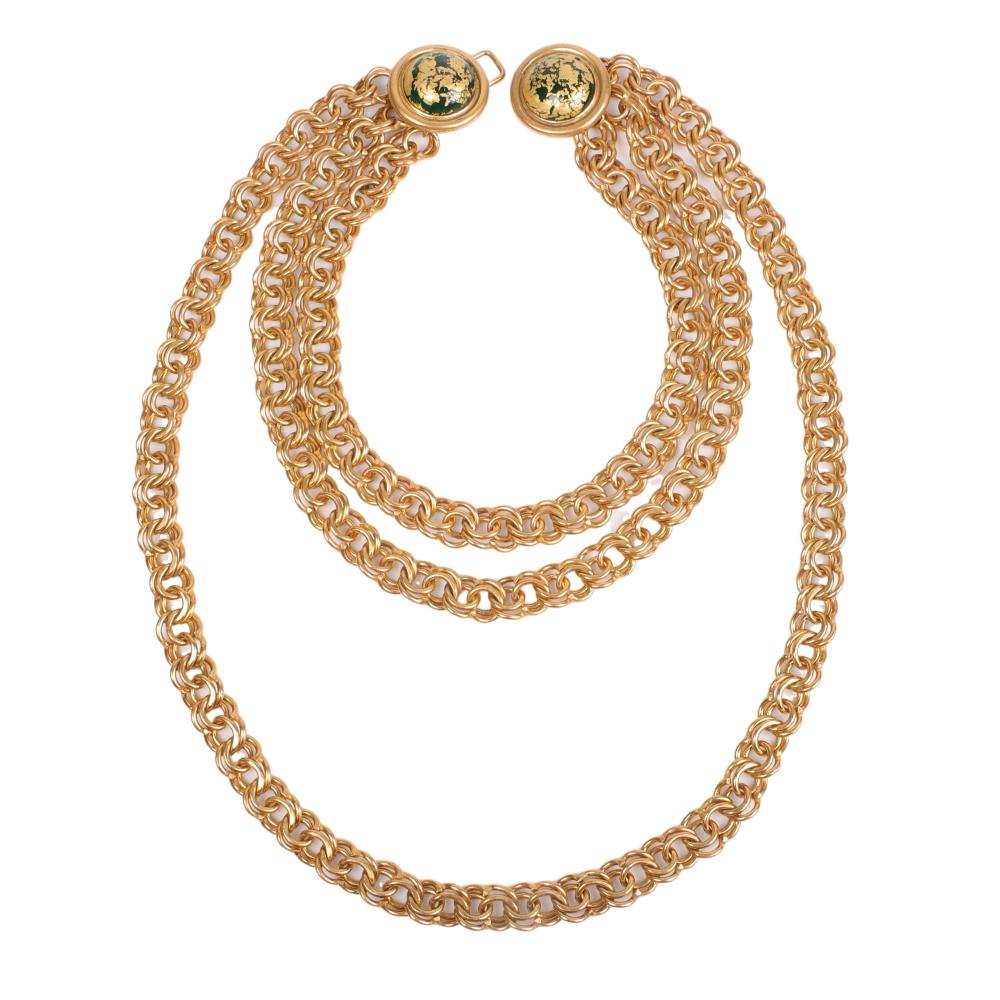 Appraisal: ISABEL CANOVAS CHUNKY TRIPLE CHAIN GRADUATED NECKLACE WITH DECORATIVE CLASP