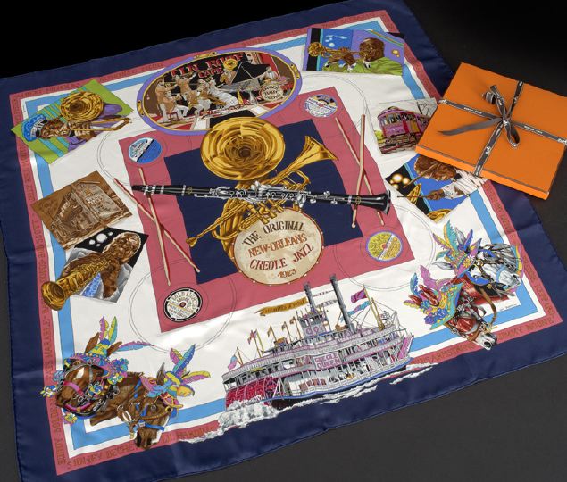 Appraisal: Hermes Silk Scarf very rare issued for New Orleans after