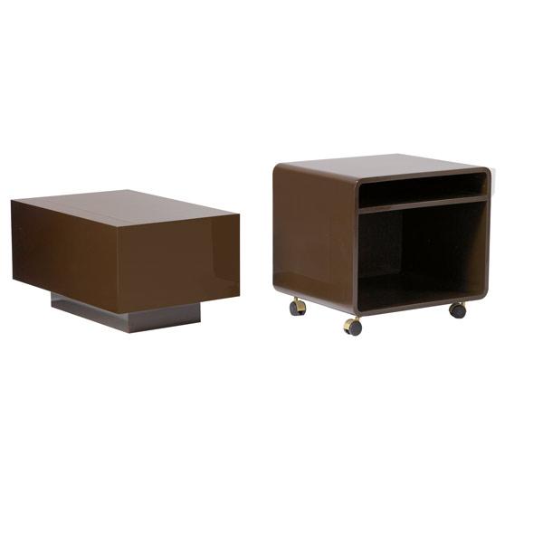 Appraisal: MODERN Media stand on casters with pedestal in chocolate brown