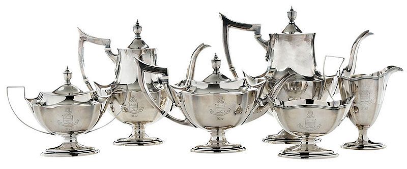 Appraisal: Six Piece Gorham Sterling Tea Service American urn forms largest