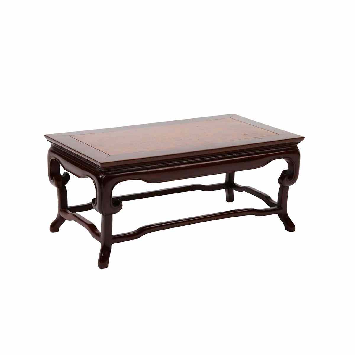 Appraisal: Rosewood and Burlwood Display Stand Rectangular-form with flat floating panel