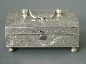 Appraisal: A th century style miniature silver casket with foliated chased