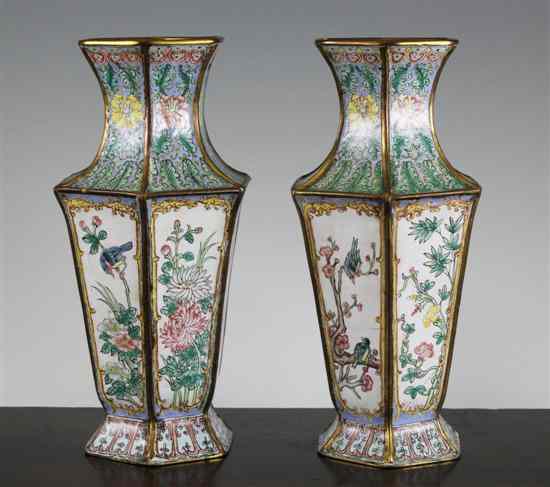 Appraisal: A pair of Chinese Canton enamelled hexagonal vases th century