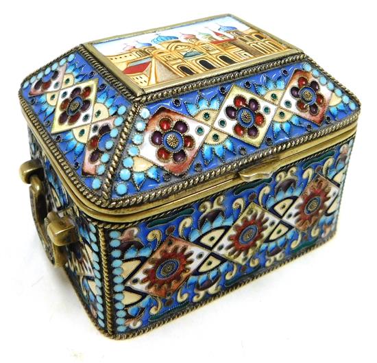 Appraisal: RUSSIAN SILVER Early th C enameled gilt trinket box stamped