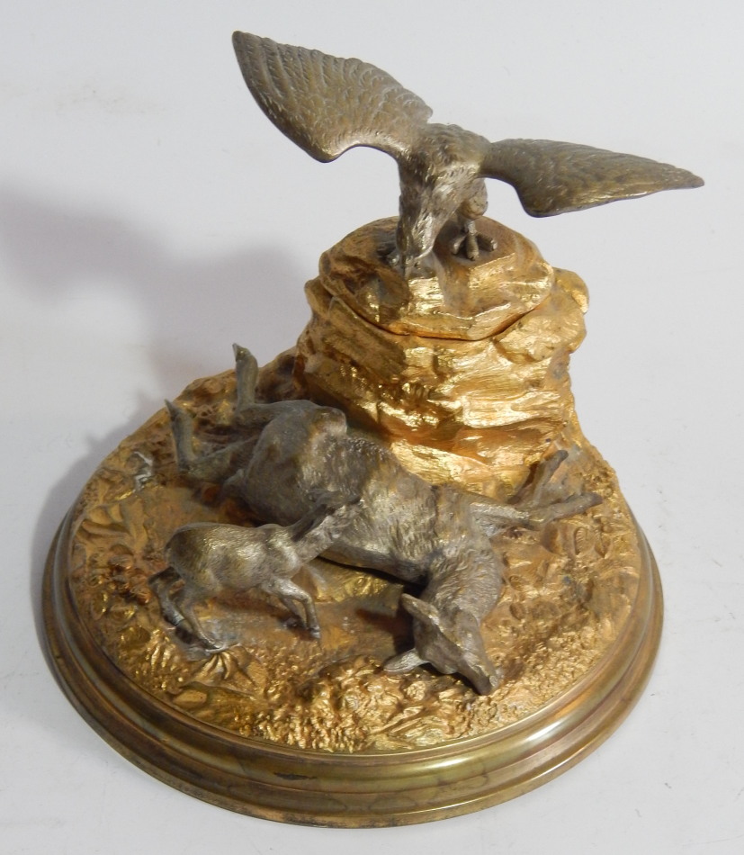 Appraisal: A thC French silvered and gilt bronze inkstand in the