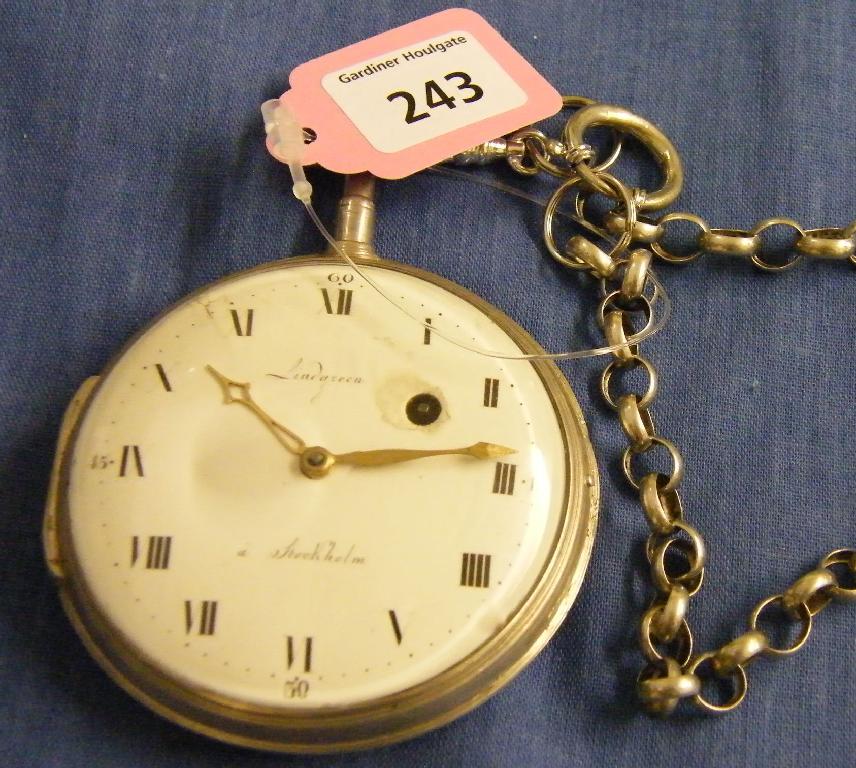 Appraisal: Scandinavian silver fusee verge pocket watch the movement signed Lindgreen