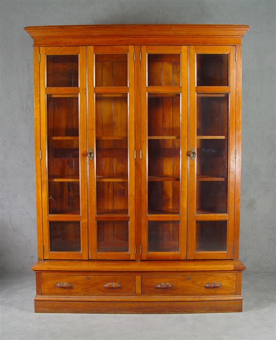 Appraisal: Cherry Four-Door Bookcase th Century Three-pane glazed doors below stacked