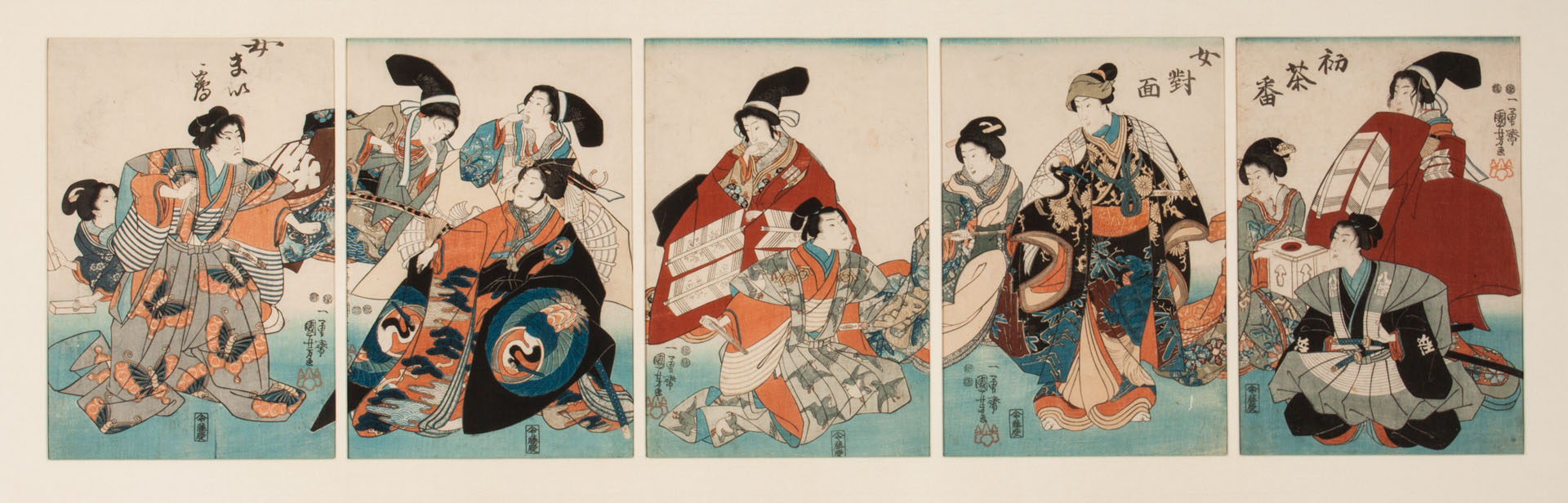 Appraisal: Kuniyoshi Young Nobles color woodblock polyptych Utagawa Kuniyoshi Japanese -