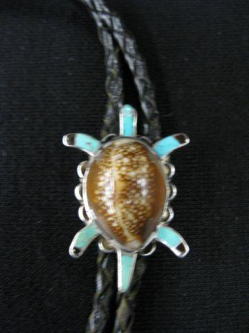 Appraisal: Indian Sterling Bolo Tie turquoise cowry shell turtle x nice