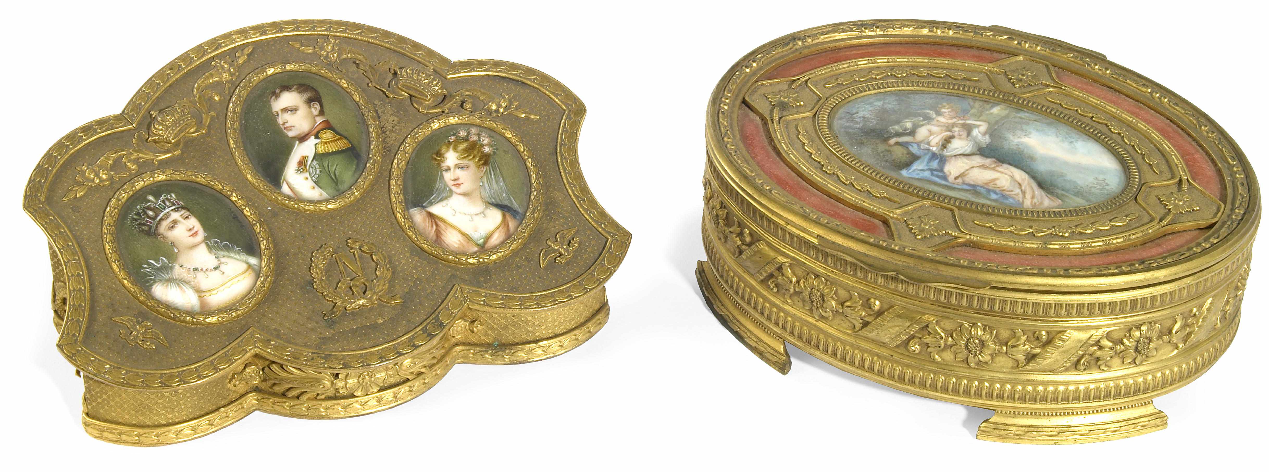 Appraisal: Two French gilt bronze table boxes first quarter th century