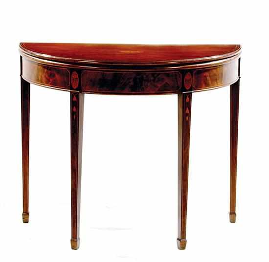 Appraisal: Hepplewhite inlaid mahogany demilune card table possibly Maryland circa hinged