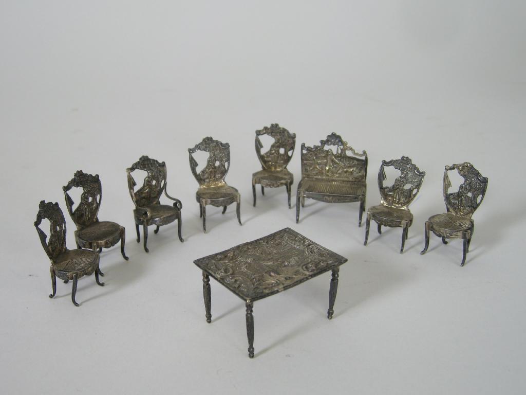 Appraisal: An Edward VII Continental silver miniature Table Settee and seven