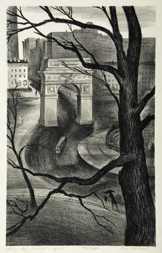 Appraisal: JACK MARKOW Rainy Day Washington Square Lithograph circa x mm