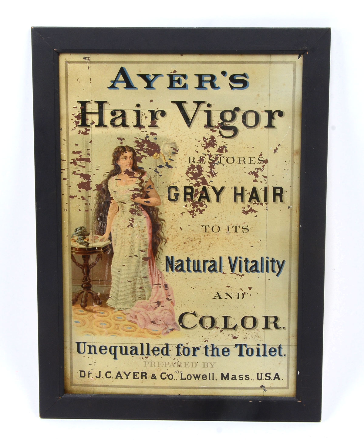 Appraisal: AYER'S HAIR VIGOR LITHOGRAPH ON TIN ADVERTISEMENT Lithograph sight size