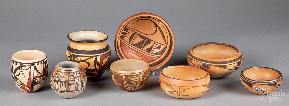 Appraisal: Eight Hopi Indian pottery vessels Eight Hopi Indian pottery vessels