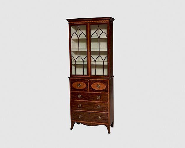 Appraisal: George III Mahogany Inlaid Secretary Bookcase late th century George