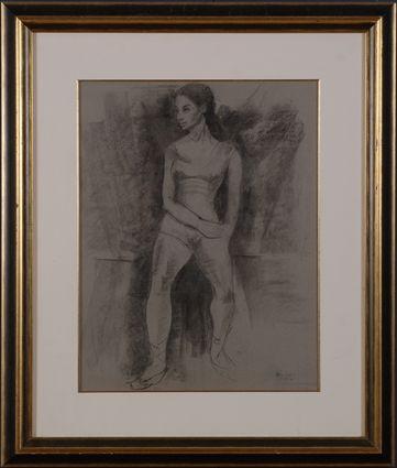 Appraisal: RAPHAEL SOYER - THE DANCER Charcoal on paper drawing x