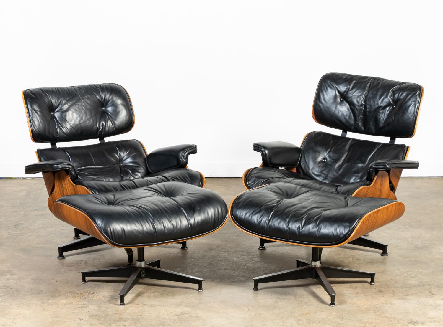 Appraisal: SETS OF EAMES LOUNGE CHAIRS W OTTOMANS Four pieces Eames