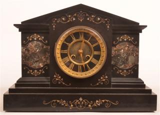 Appraisal: Antique French Slate Case Mantel Clock Variegated marble insets with