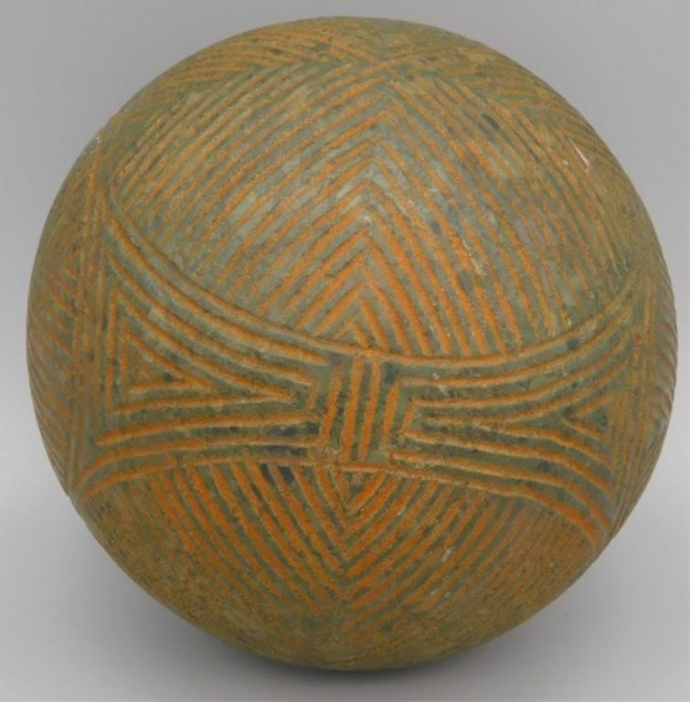 Appraisal: INCISED TAINO GAMING BALL FULLY INCISED WITH Acomplex geometric pattern