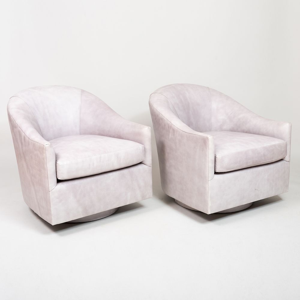 Appraisal: Pair of Edward Ferrell Leather Swivel Tub Chairs of Recent