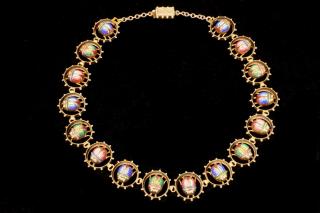 Appraisal: NECKLACE K Yellow Gold Egyptian Revival Necklace designed with micromosaic