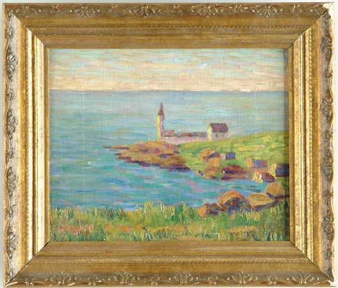 Appraisal: UNSIGNED th th Century COASTLINE LIGHTHOUSE Oil on canvas scene