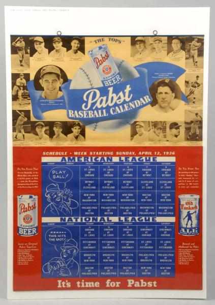 Appraisal: Pabst Beer Baseball Calendar Description Great calendar shows American and